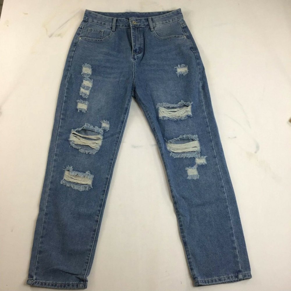 Coeur De Vague Women's Blue Highly Distressed Slim Fit Tapered Jeans Size M